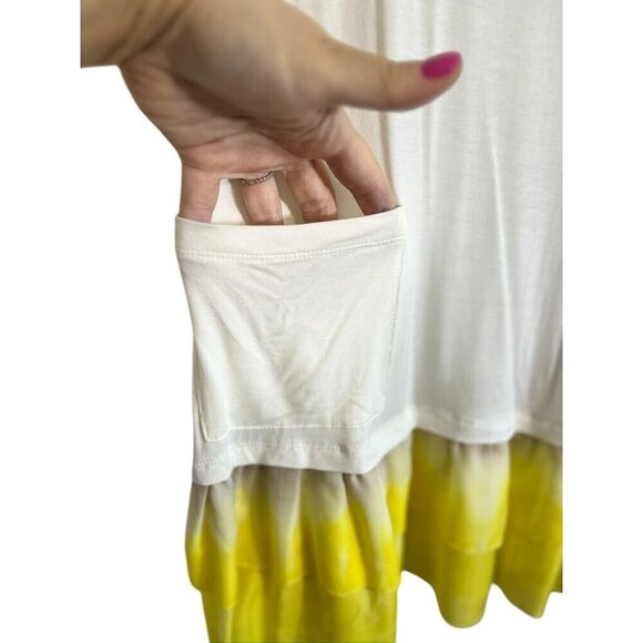 Logo Top M Yellow Tunic Ombre Tie Dye Ruffle Sporty Feminine 80s Hippie Indie - Picture 4 of 10